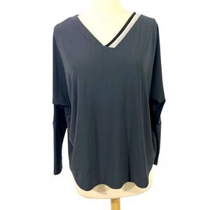 Sympli Gray Underline Cinch Top Tunic Size 6 V-Neck Stretchy Jersey Knit Travel